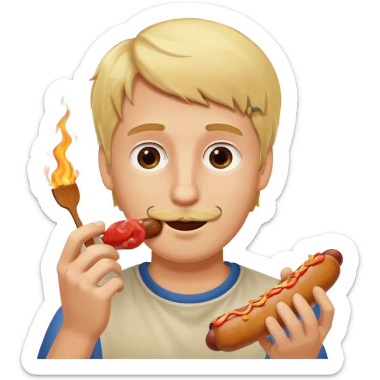 Hombre Rubio con una salchipapas pero la salchicha está quemada sticker