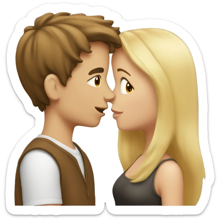 A Boy with brown hair kissing a girl with blonde hair sticker