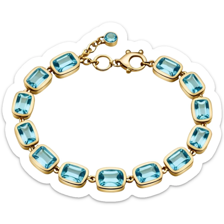 Van Cleef aquamarine blue and green, luxury, sparkling, ultra realistic 10k gold bracelet.  sticker