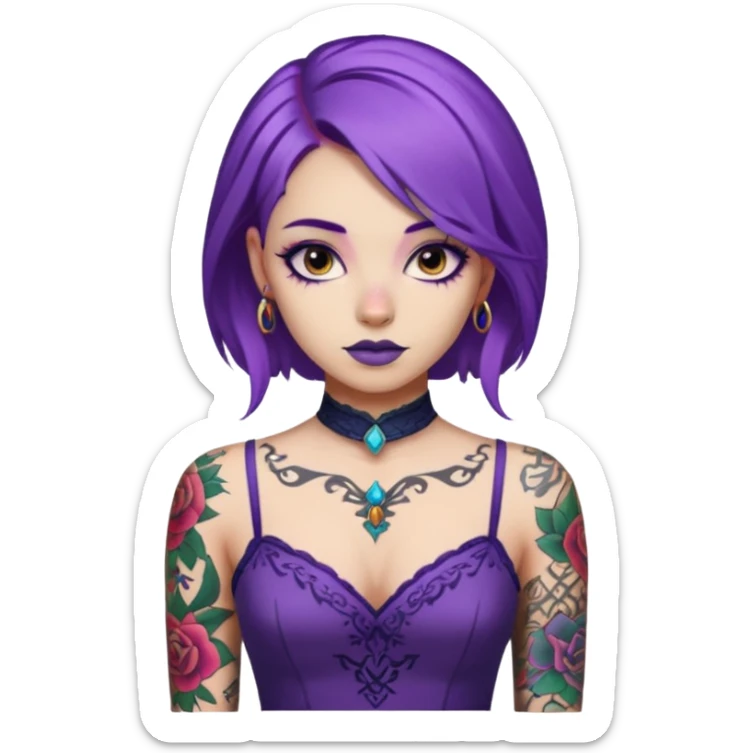 women with tatoos and hightlight that tatoos with purple hair different color dresses sticker