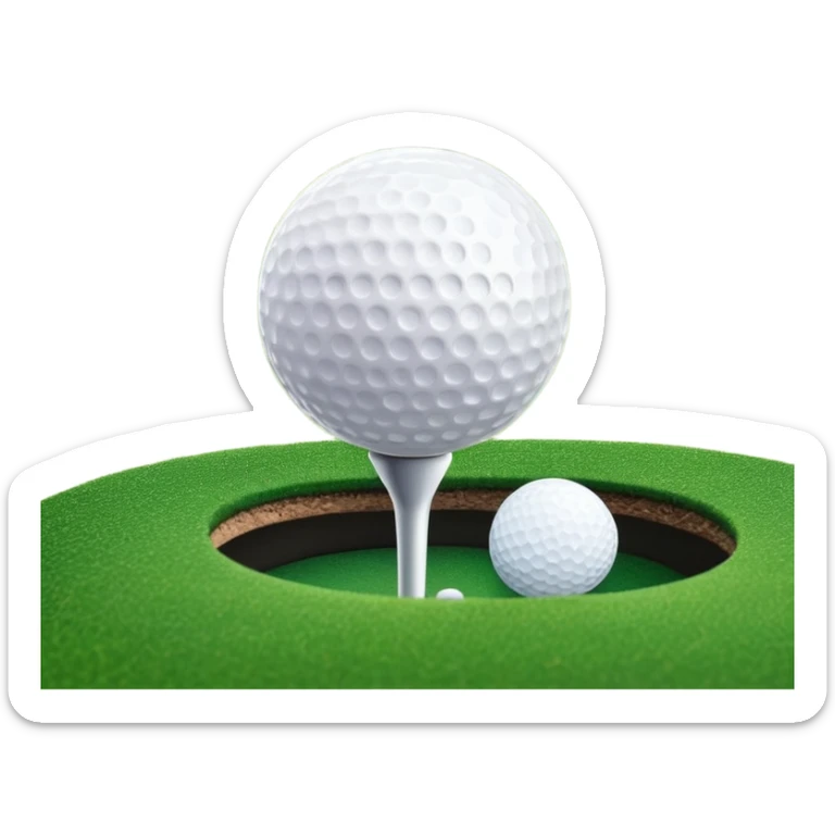 A golf ball positioned next to a golf club on a well-manicured green, with the lush grass of the golf course in the background. The setting captures the peaceful yet competitive atmosphere of the sport, focusing on the precision and skill required for the perfect shot sticker