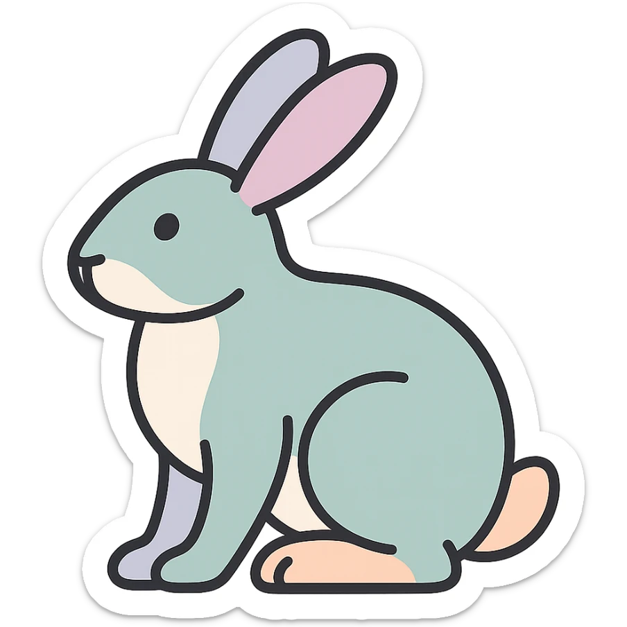 rabbit, symbol of the year in feng shui, Chinese eastern style, thin clean contours, soft rounded shapes, pastel palette #98B5BC, #B5B3C1, #C9A3C9, #E4C0CA, #F7DCD1, #F7C0AA, detailed shadows and highlights, soft lighting, transparent background, less cute, no decorative elements sticker