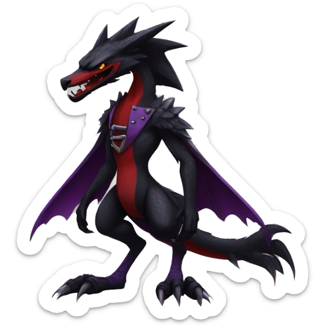 Black and purple and red edgy punk nargacuga-sergal full body sticker