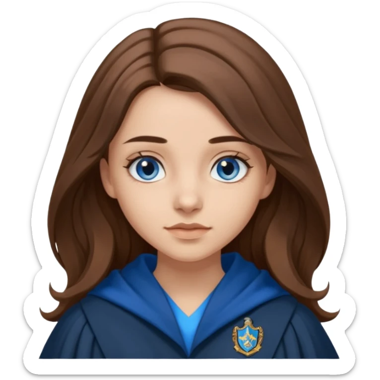 gorgeous Girl with light skin, blue eyes, long brown hair, wears ravenclaw black and blue robes  sticker