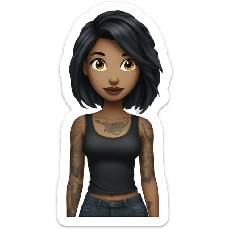 Beautiful girl with white skin, long black hair and tattoos sticker