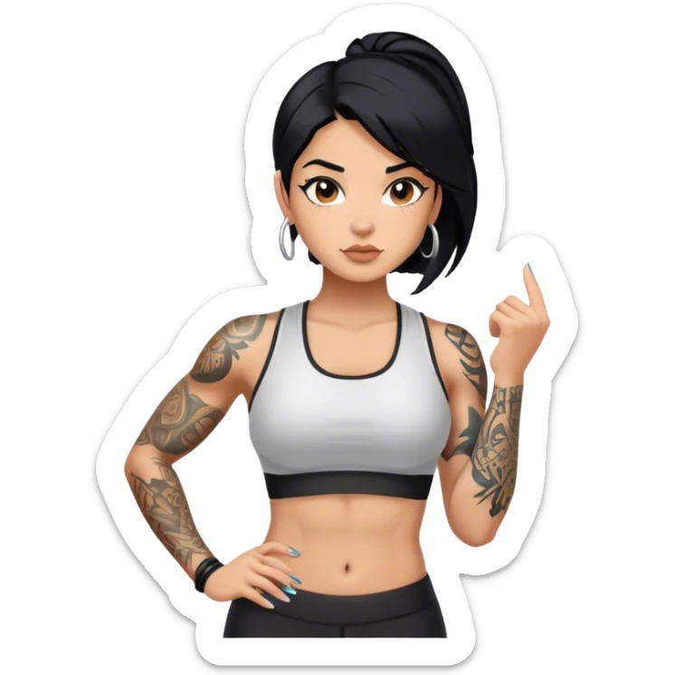 Black hair fitness girl with tattoos  sticker