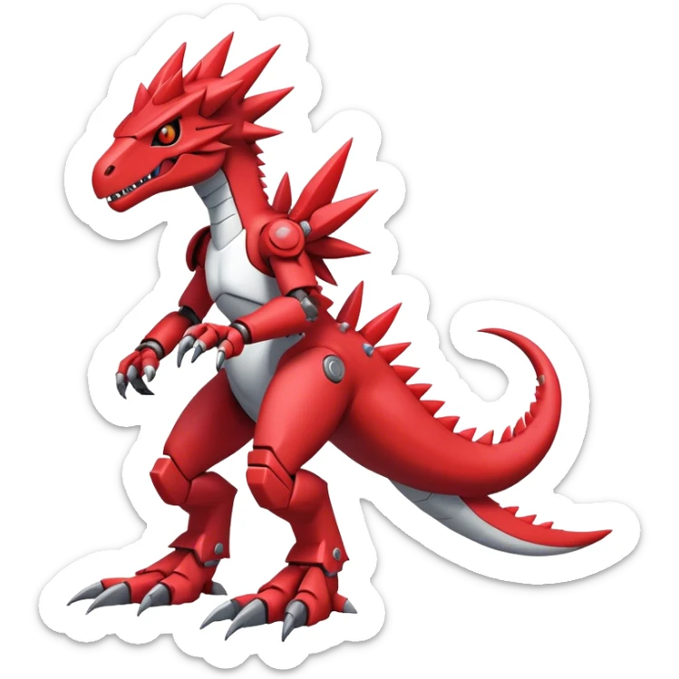 Spiky Cool Edgy Futuristic Red Digimon-Fakemon-Guilmon-Velociraptor-Mecha full body sticker