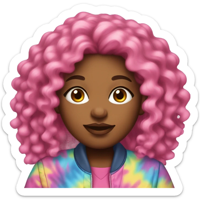 Pretty Plus size black woman with pink curly hair and a tie dye jacket  sticker