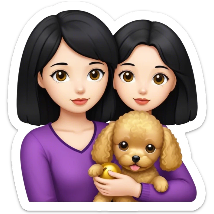 girl with straight black hair and golden toy pudel  sticker