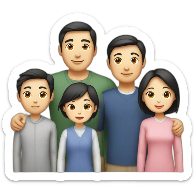 asian family with 1 husband, 1 wife, 2 boys and a girl sticker