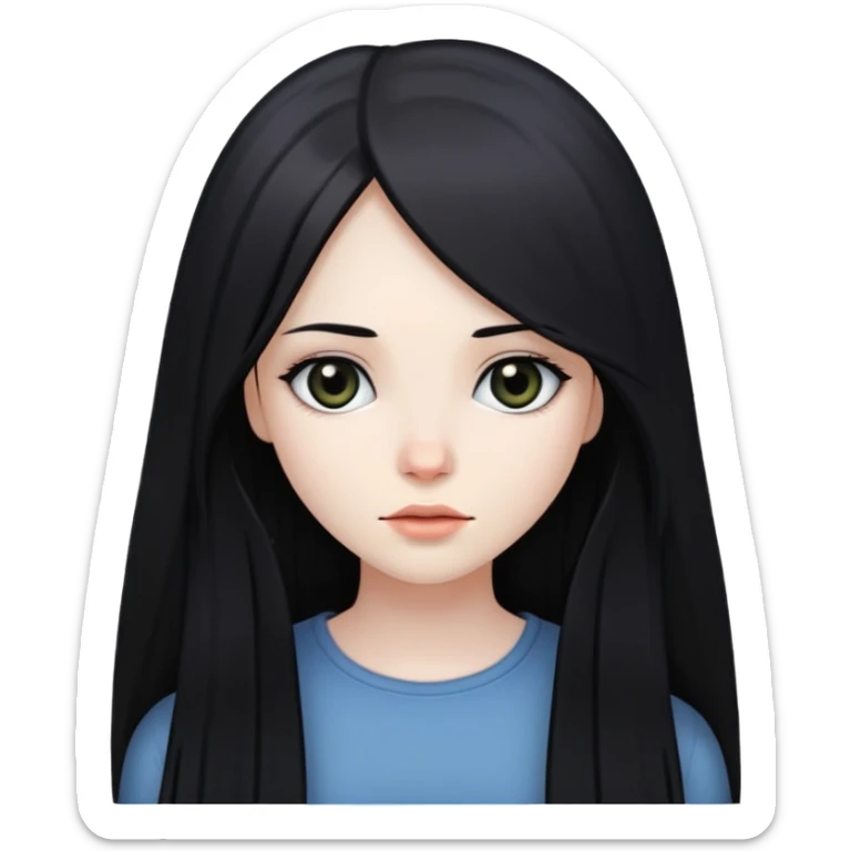 girl with long straight black hair, pale skin, dark eyes sticker
