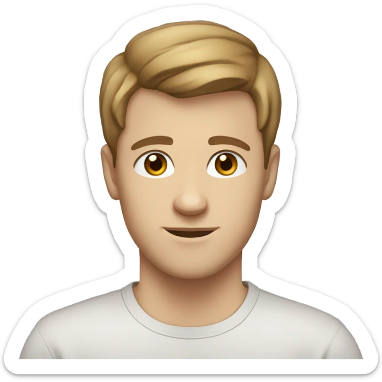 A 21 year old, white man, with short brown hair, with none facial hair,   with brown eyes wearing a t-shirt. sticker