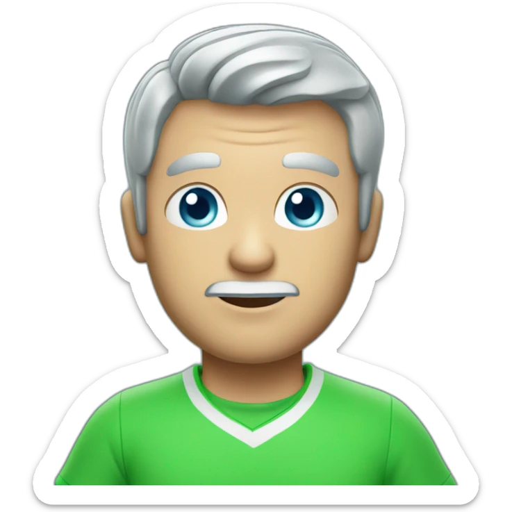 Draw man with grey hair and blue eyes in green tshirt playing tennis sticker