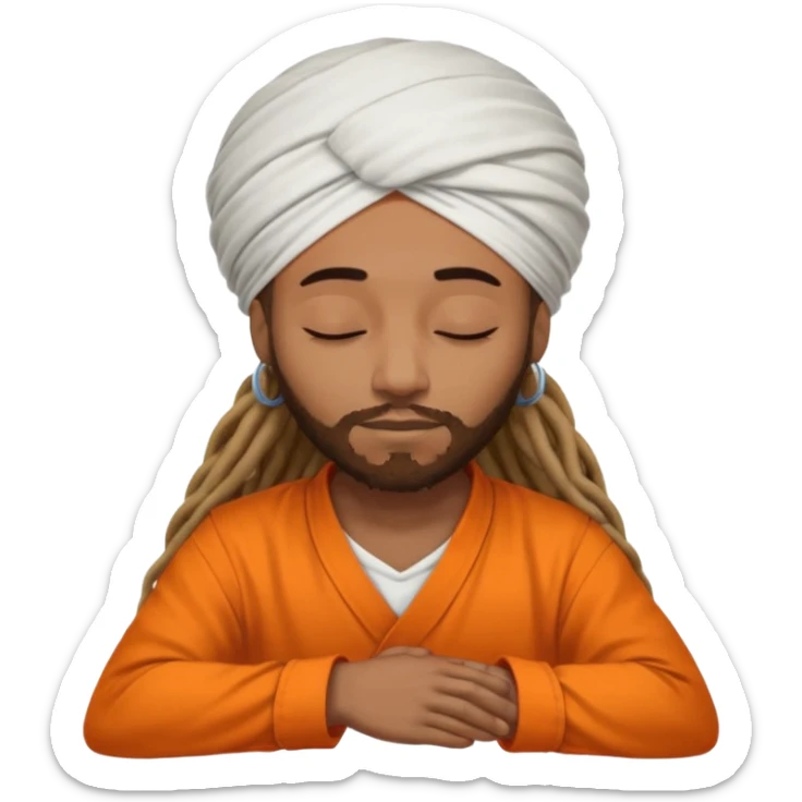 Brownskin man with long dreadlocks add a white turban on his head orange shirt sleeping with zzz above his head sticker