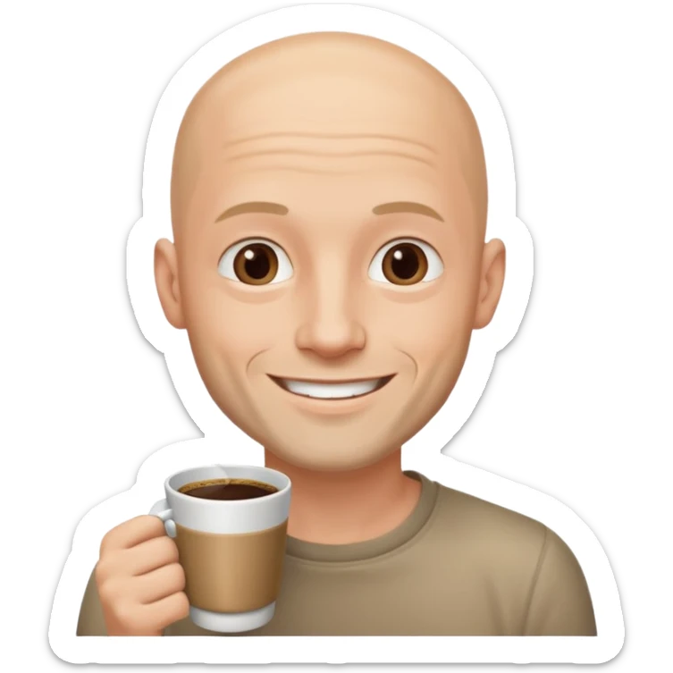 young men with coffee no hair, a little beard and no wrinkles sticker