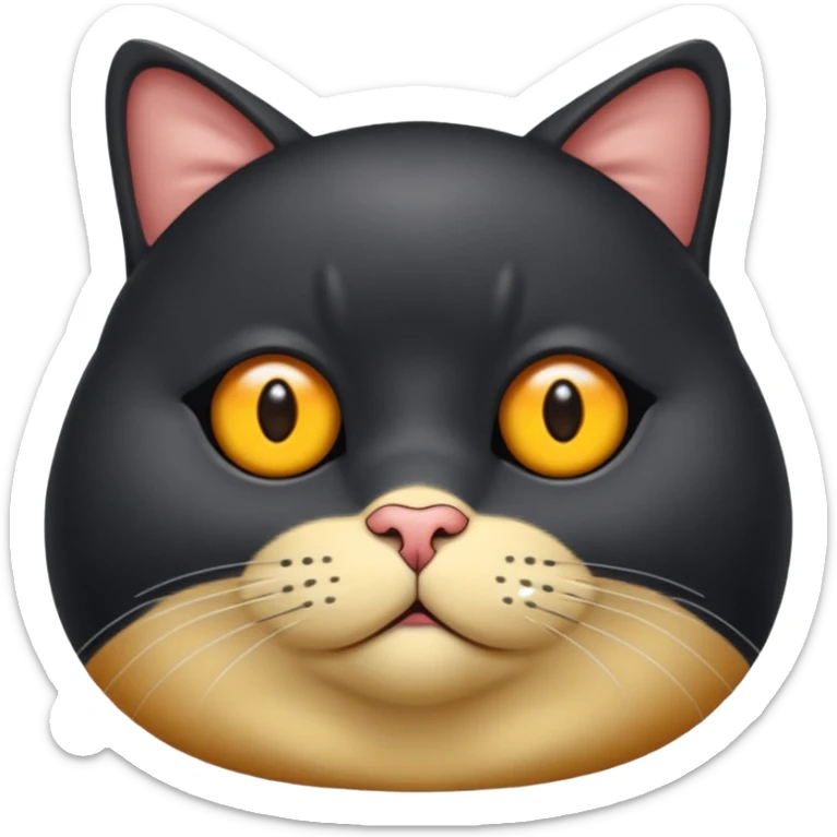 Un gato negro gordito con los ojos de color amarillos sentado sticker