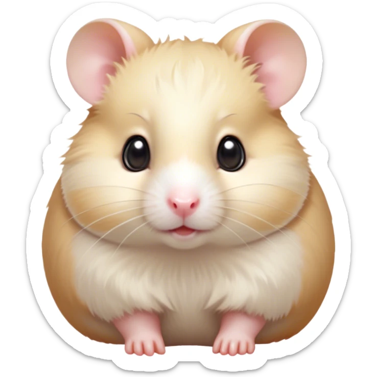 Cinematic Cute Cream Hamster Portrait Emoji, Head tilted playfully and inquisitively, featuring a silky, pristine cream fur with a gentle sheen, round, sparkling dark eyes filled with curiosity, Simplified yet irresistibly adorable features, highly detailed, glowing with a warm, friendly glow, high shine, affectionate and lively, stylized with a touch of whimsy, bright and endearing, soft glowing outline, capturing the essence of a mischievous yet loving hamster, so playful it feels like it could dash out of the screen and into your arms! sticker