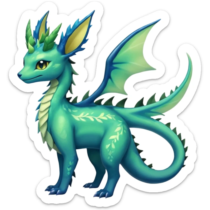 Shiny ethereal elemental swampy Salandit-Leafeon-Vaporeon-hybrid-fusion (full body) sticker