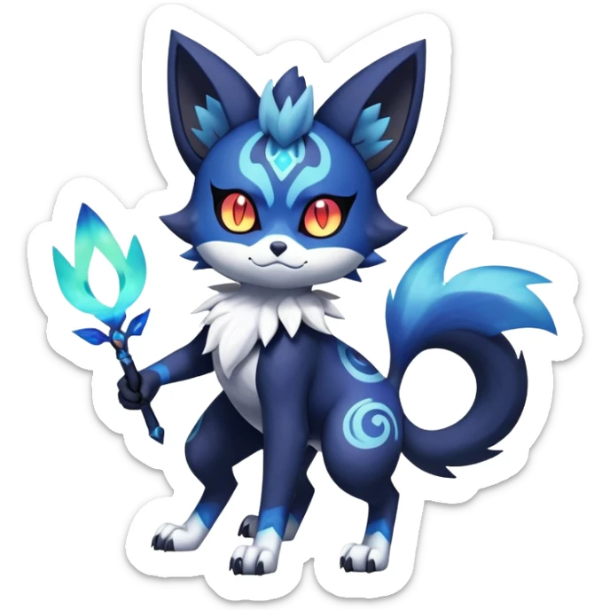 Shiny Evil mExotic Badass Colorful Ethereal Royal Mysterious Gothic Meowstic-Zorua-Litten-Noibat-Pokémon-Fakémon-hybrid-creature (full body) with random pattern-markings sticker