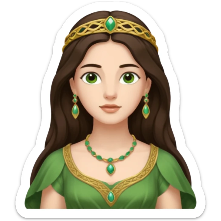 Juno, Marriage Goddess from Rome Mythology with long dark brown hair, green outfit, fair skin sticker