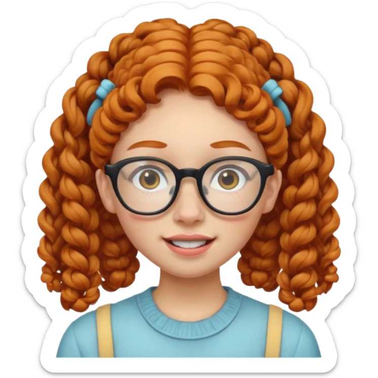 ginger woman with curly hair in pigtails, acne, braces, and large glasses  sticker