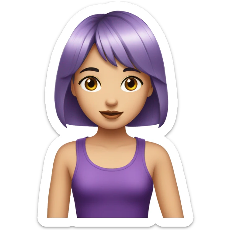 young girl, {{PURPLE eyes}}, black bob haircut, fair skin sticker