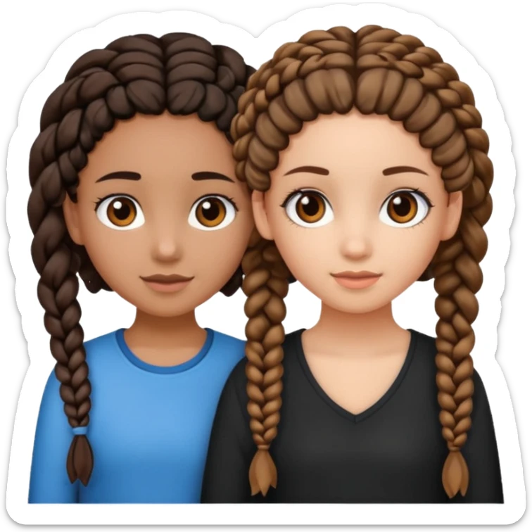2 girl best friends. One is black with braids and brown eyes. One is white with curly brown hair with brown eyes.  sticker