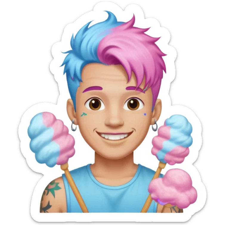 happy colorful cotton candy haired man with braces and tattoos and just face sticker