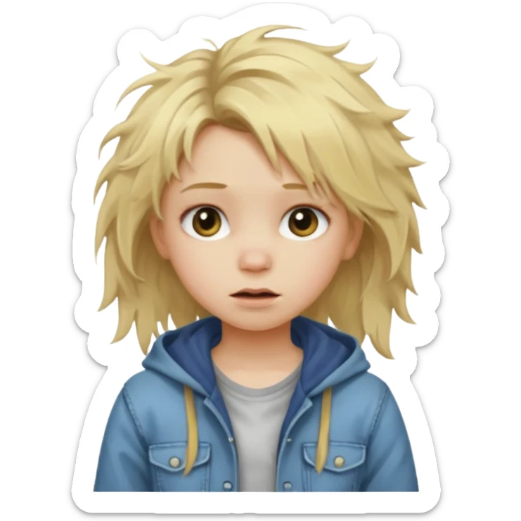 Child girl blonde hair messy hair dirty clothes  sticker