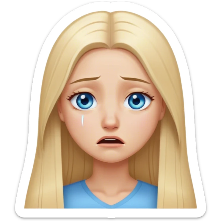 beautiful white girl with long straight blonde hair blue eyes crying  sticker