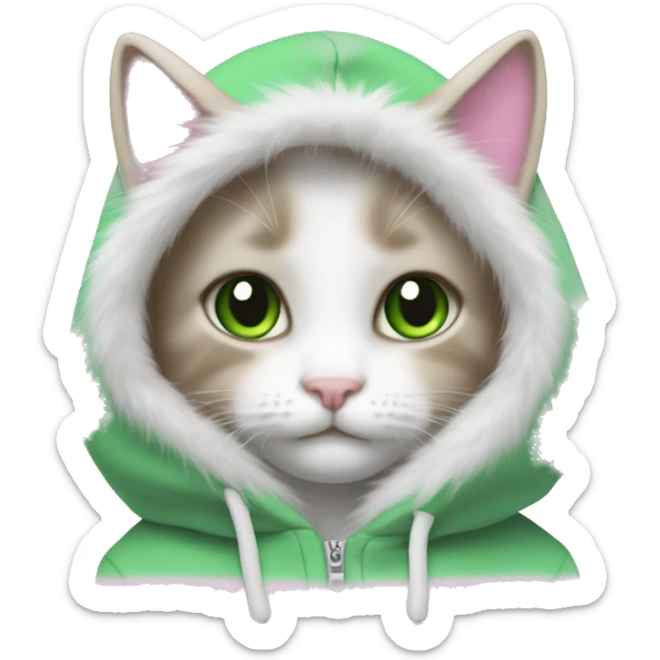  cat lop ears green eyes white fur in pink hoodie sticker