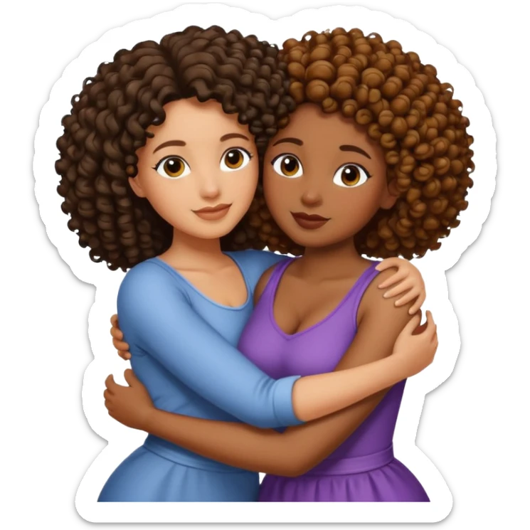 Tall beautiful black woman with curly hair hugs beautiful short curvy black woman sticker