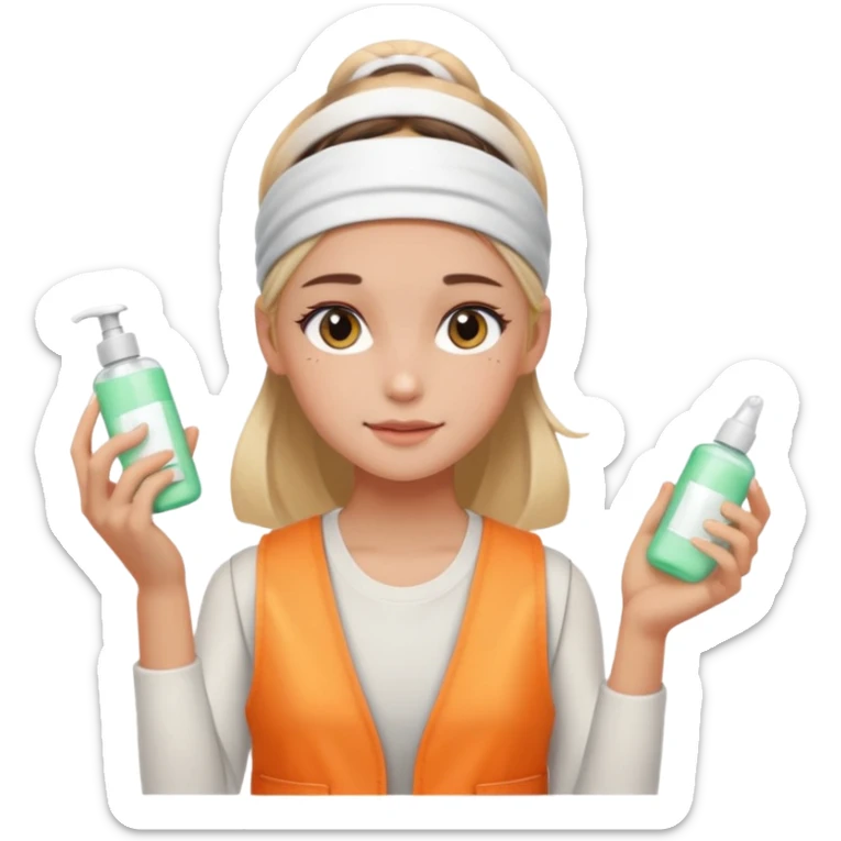 Clean girl aesthetic emoticons, apply skincare products, headband, glowing skin, vest, soft lighting
 sticker
