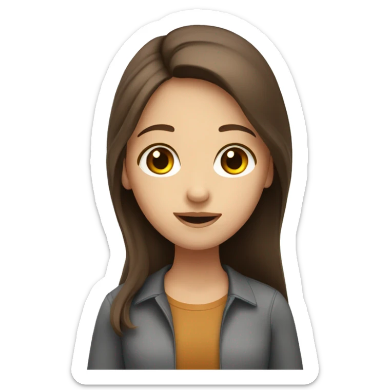 A white translator girl with long brown hair and brown eyes sticker