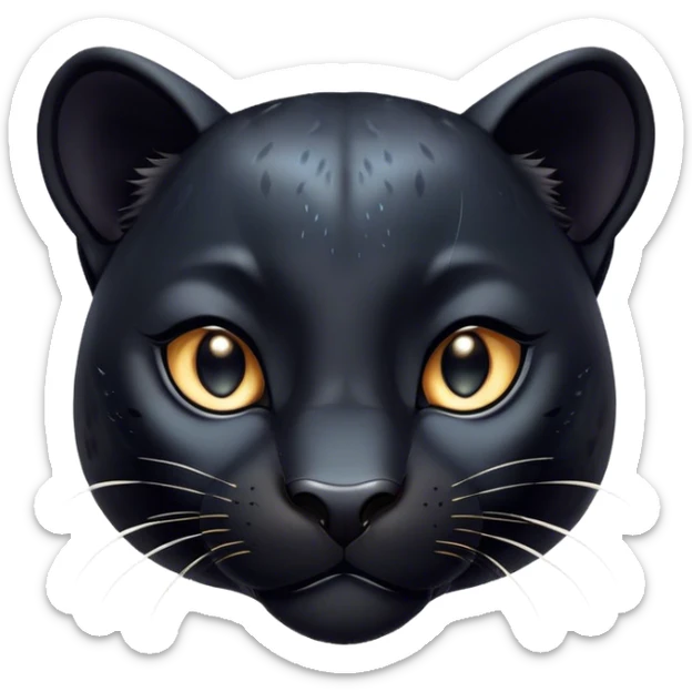 Cinematic Cute black Panther Portrait Emoji, Head tilted playfully and inquisitively, with a smooth, streamlined form accentuated by a subtle sheen and round, sparkling eyes filled with charm, Simplified yet irresistibly adorable features, highly detailed, glowing with a warm, inviting glow, high shine, affectionate and lively, stylized with a touch of whimsical mystery, bright and endearing, soft glowing outline, capturing the essence of a mischievous yet loving black Panther that seems as if it could pounce out of the screen into your arms! sticker