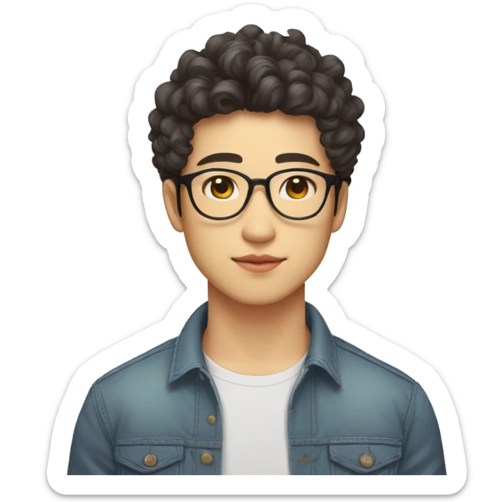 Vietnamese Yellow skin Curly hair Wearing glasses Male Bushy eyebrows Double eyelids Pointed eyes Moderately thick lips sticker