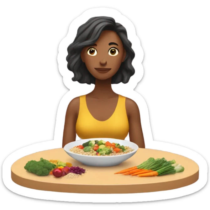 a woman looks at a plate of healthy food sticker