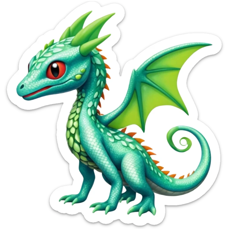 Sparkly White And Green Natural Flowery Colorful Grovyle-Salandit-Celebi-Toothless-Fakémon-hybrid-creature (full body)  sticker