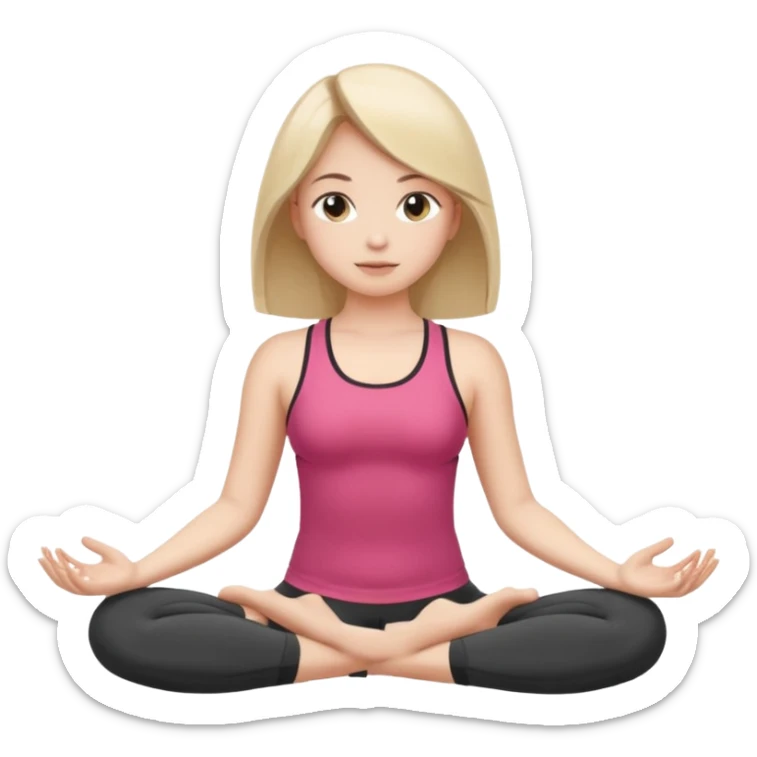 The same girl is sitting in a lotus position, with shoulder-length hair and sportswear. sticker