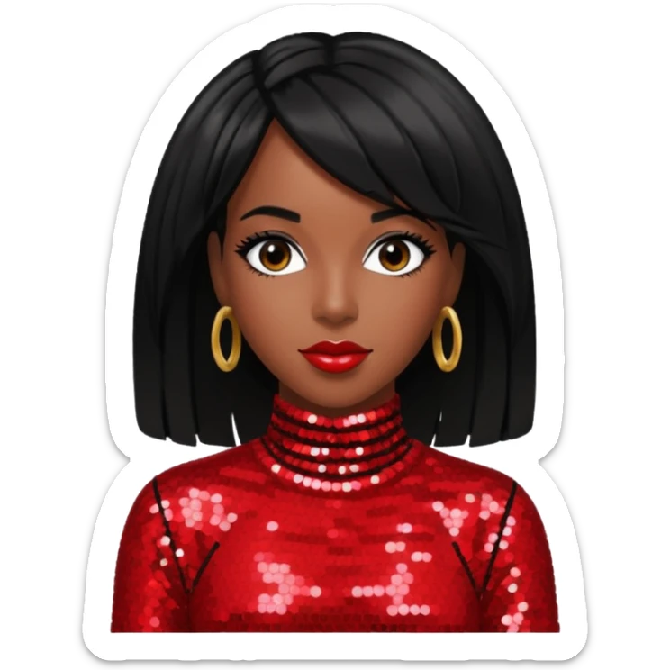Kelly Rowland from Destiny's Child with jet black hair, red sequin outfit sticker