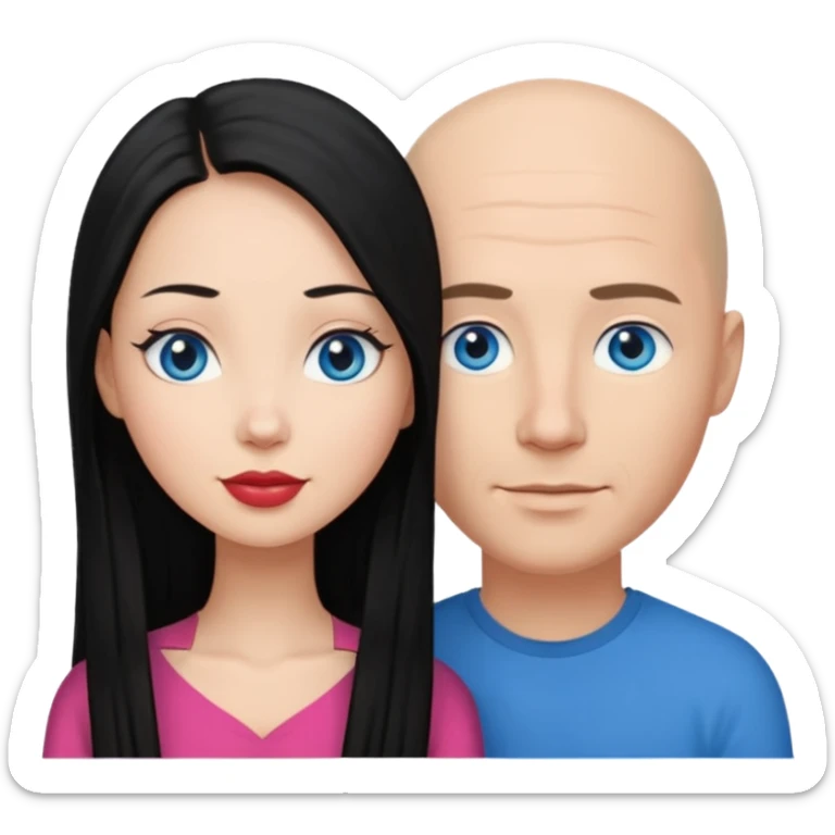 Bald white man blue eyes in love with Filipina woman with long hair sticker