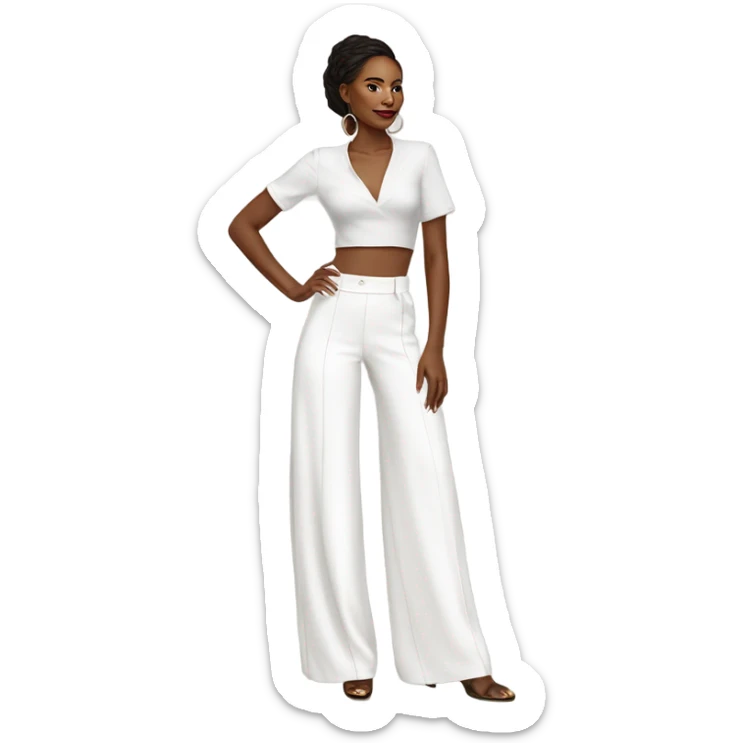 Realistic isolated pair of high waist long wide leg dressy casual pants in white sticker