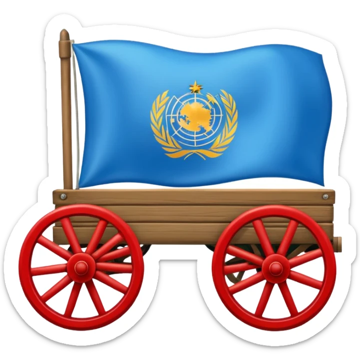 Un emoji drapeau rectangulaire avec la moitié du haut en bleu et l’autre moitié du bas en vert avec une roue de roulotte rouge au centre assez grande que la roue  sticker