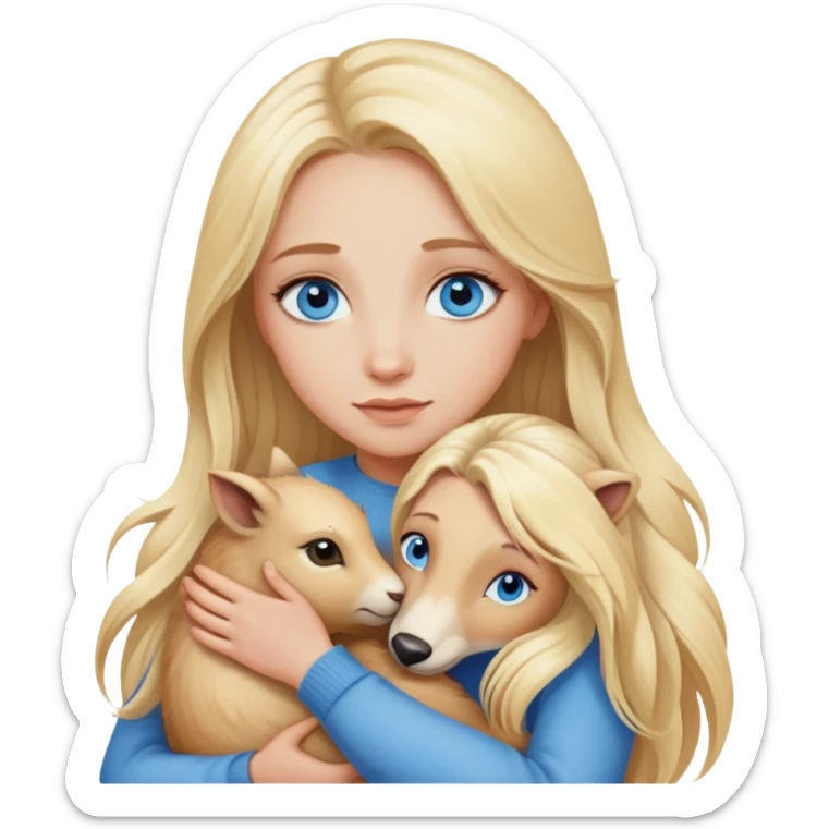 blonde woman with blue eyes and long blonde hair hugging animals  sticker