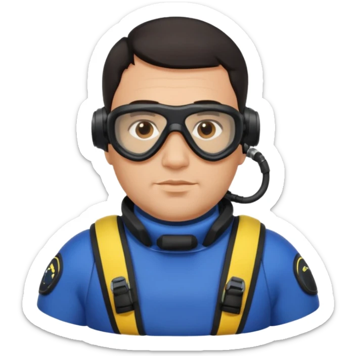 Man 38 dark hair, mideteranean, slightly overweight, scuba diving. Portrait sticker