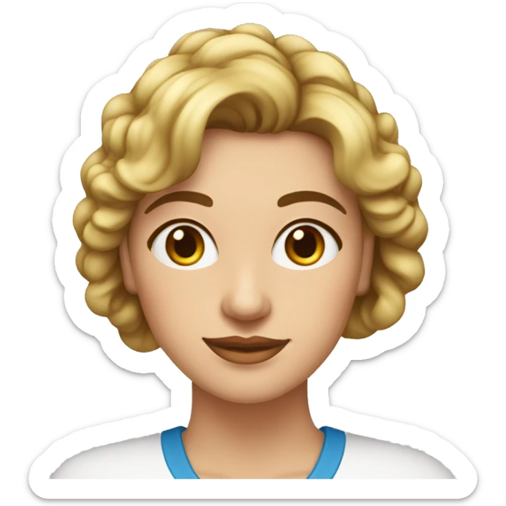 mujer de cuarenta y siete años, española, pelo corto y rizado con canas, ojos azules sticker