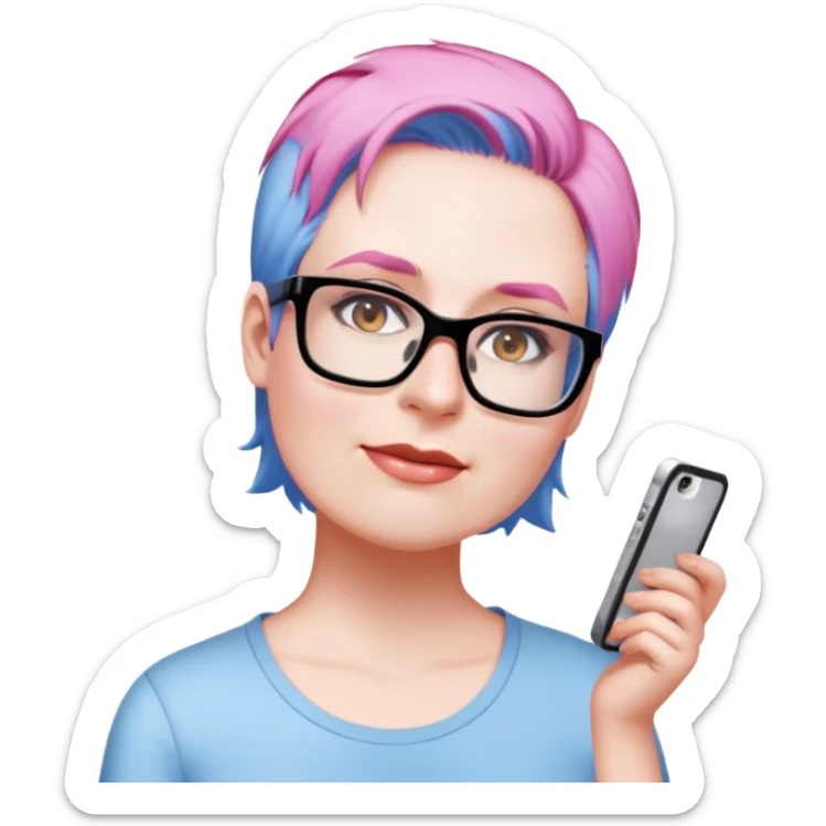 female, light blue shirt, short loght-brown hair  sticker