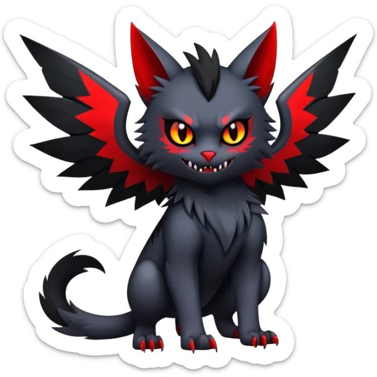 Vampiric feral futuristic gothic emo dark Litten-Noibat-Fakémon-hybrid-creature (full body) sticker