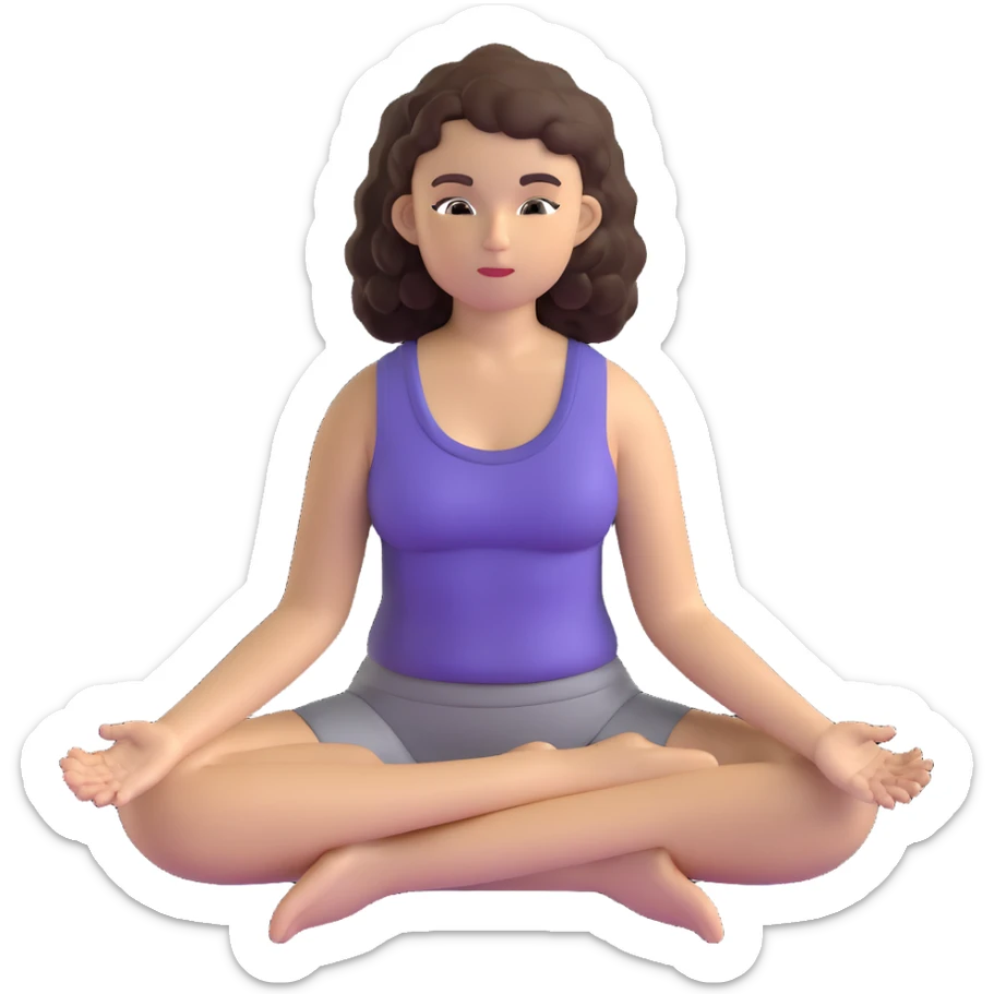 brunette girl with curly hair meditating, sitting cross-legged sticker