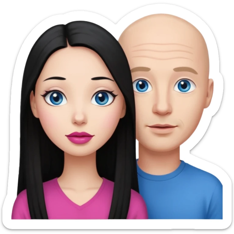 Bald white man blue eyes in love with Filipina woman with long hair and dark eyes and pink lips sticker